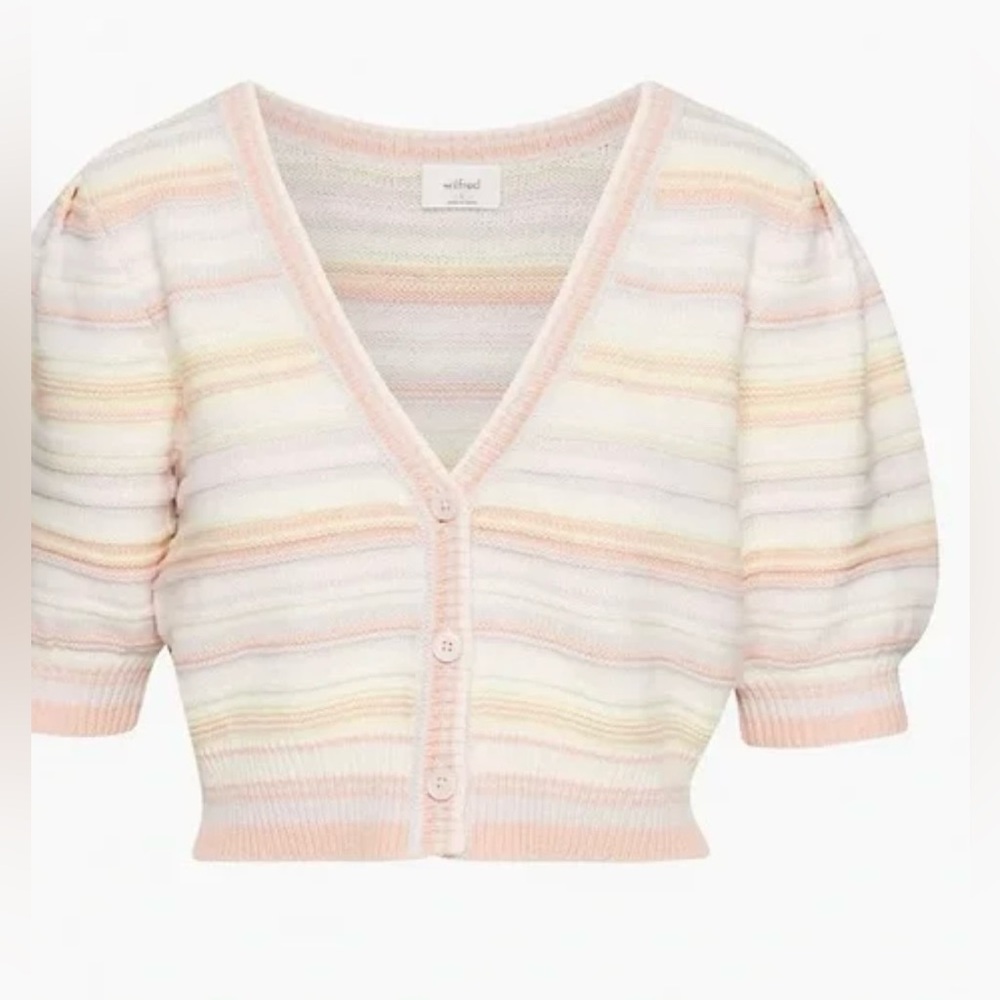 Wilfred Canterbury Cardigan Button Sweater Short Puff Sleeve Striped small